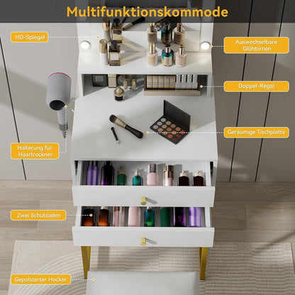 Schminktisch mit LED-Beleuchtung und Hocker, 3 Farben mit