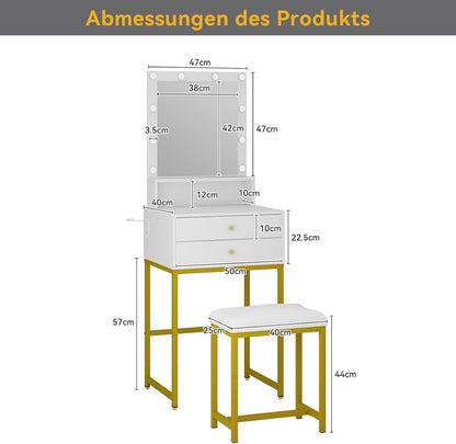 Schminktisch LED-Beleuchtung Spiegel Hocker 3 Farben Helligkeit