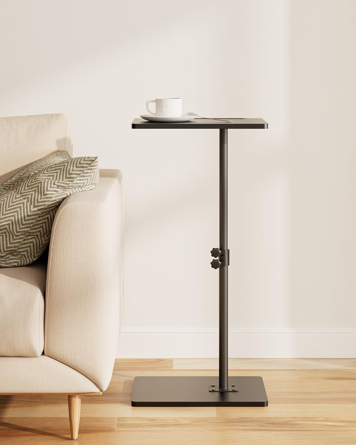 C-förmiger Beistelltisch Höhenverstellbar 360°Rotierend 40x30x(45-81) cm Holz Schwarz