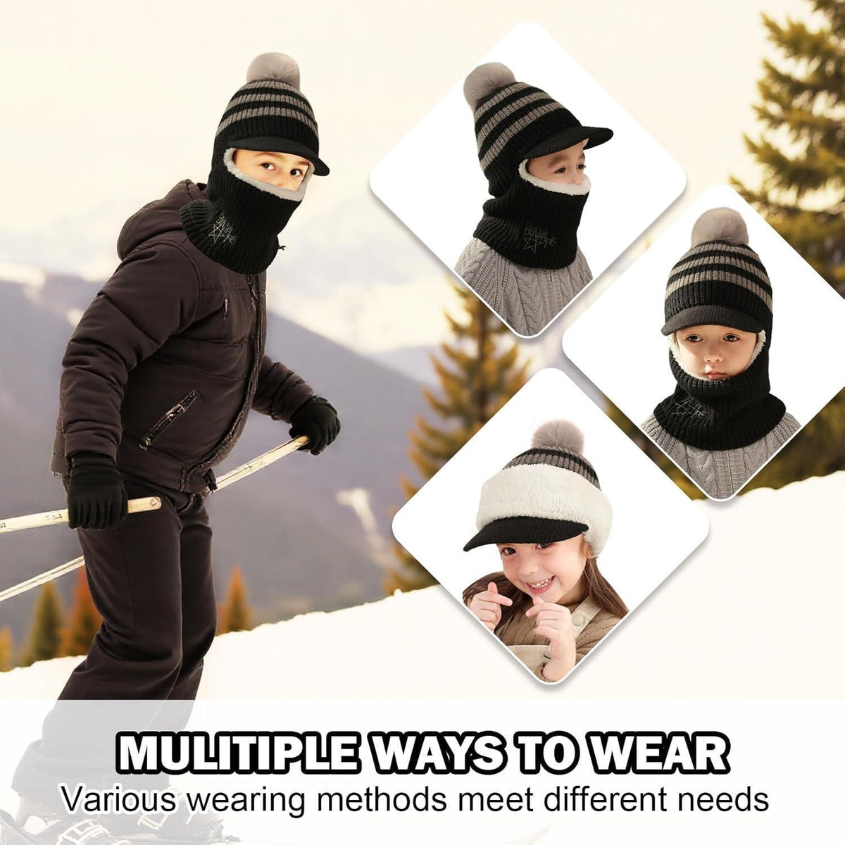 Winter Sturmhaube Kinder Fleece Warm mit Halswärmer 1-5 Jahre