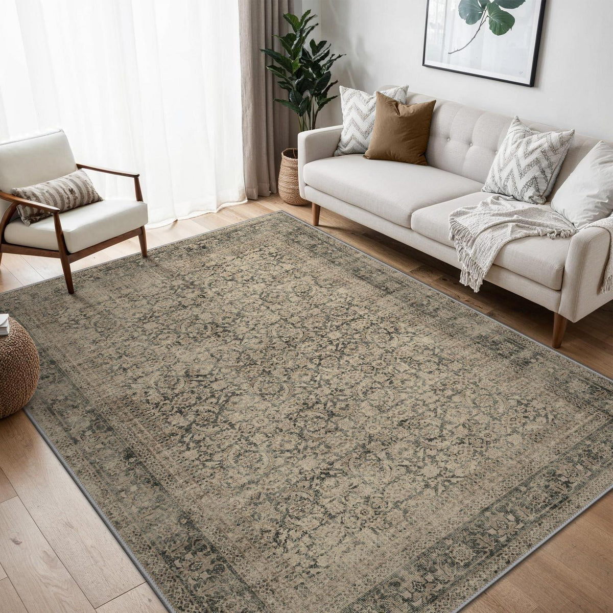 Vintage Teppich Wohnzimmer 200x290cm Hellbraun Rechteckig