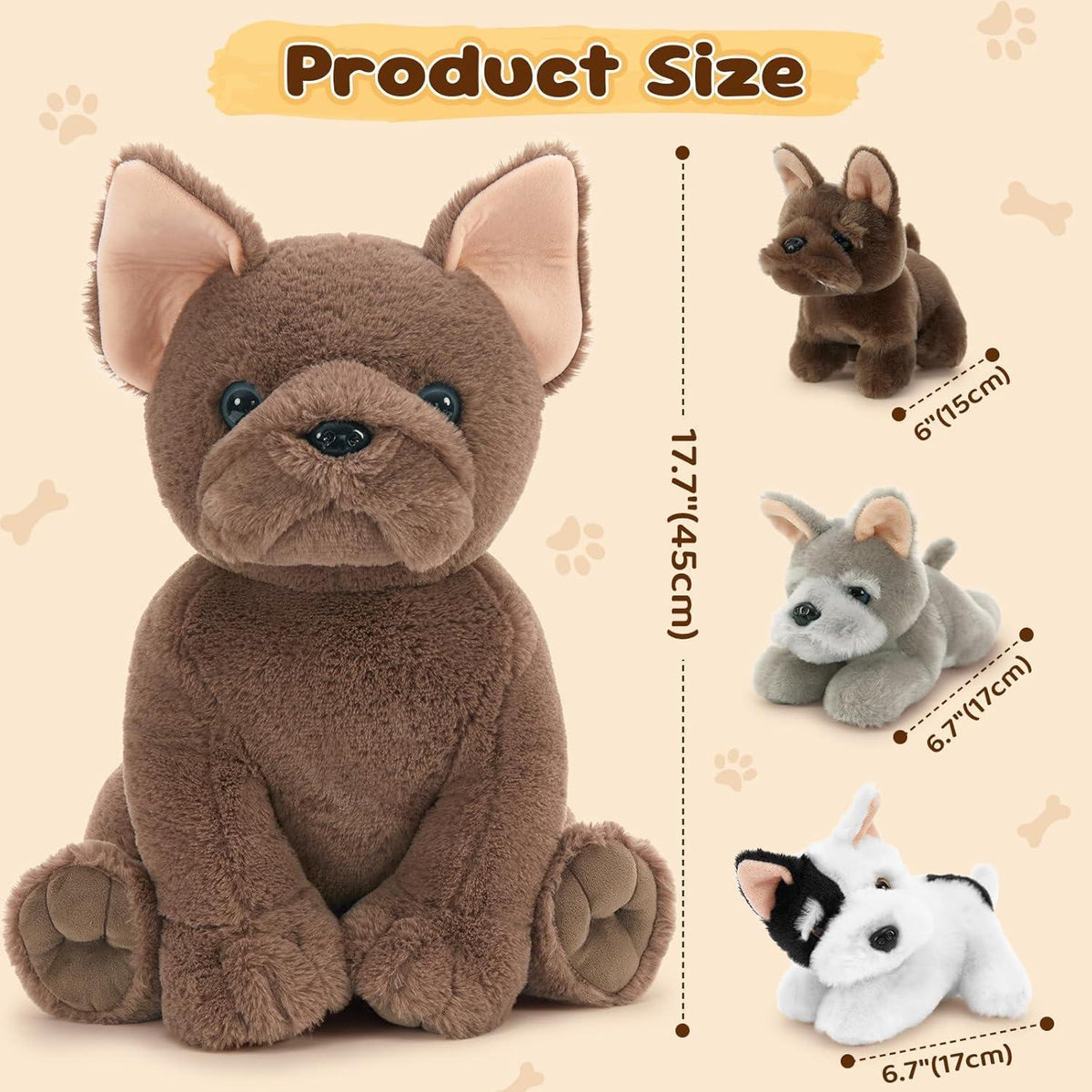 XXL Französische Bulldogge Kuscheltier Set mit Babys im Bauch