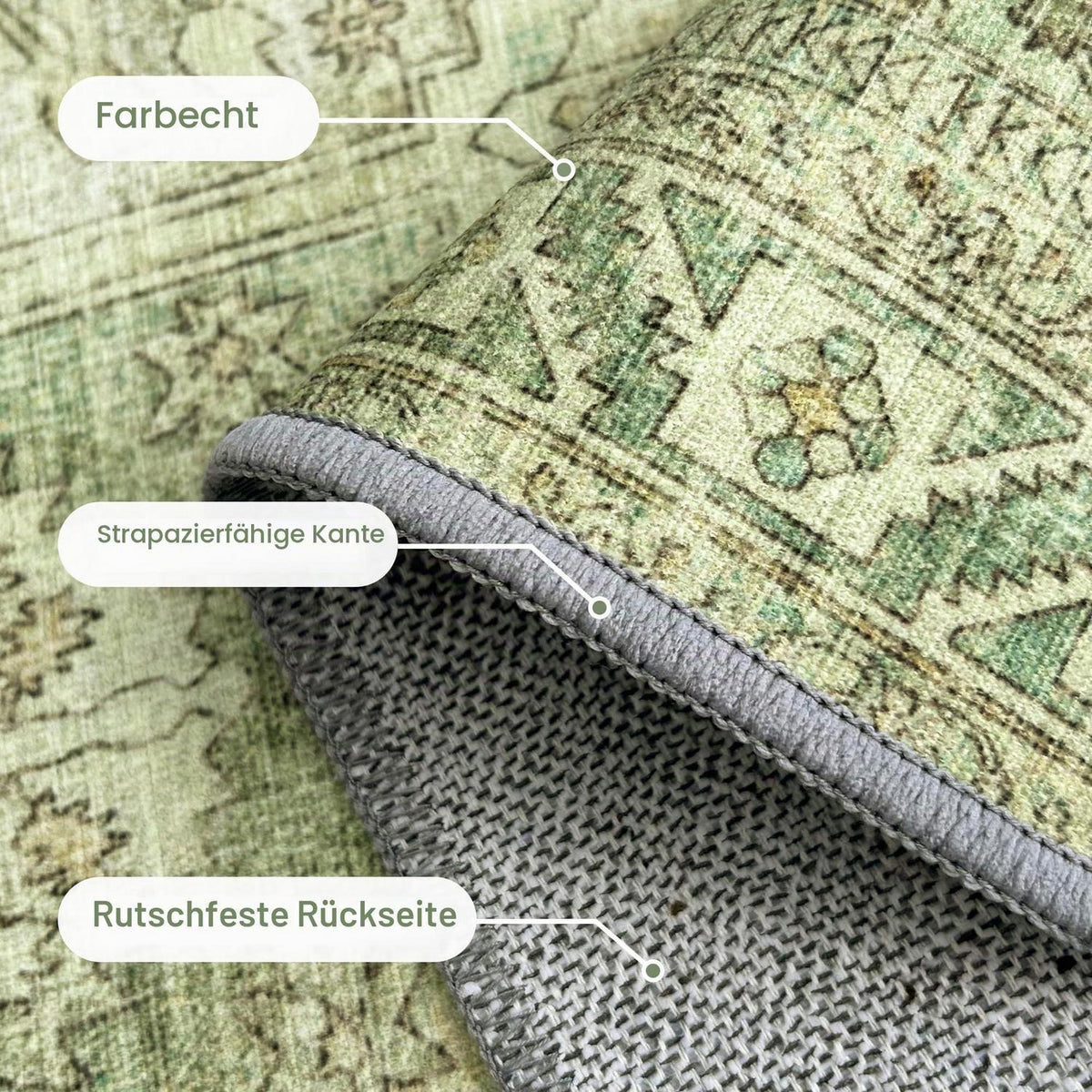 Vintage Teppich Rechteckig 160x230cm - Grasgrün
