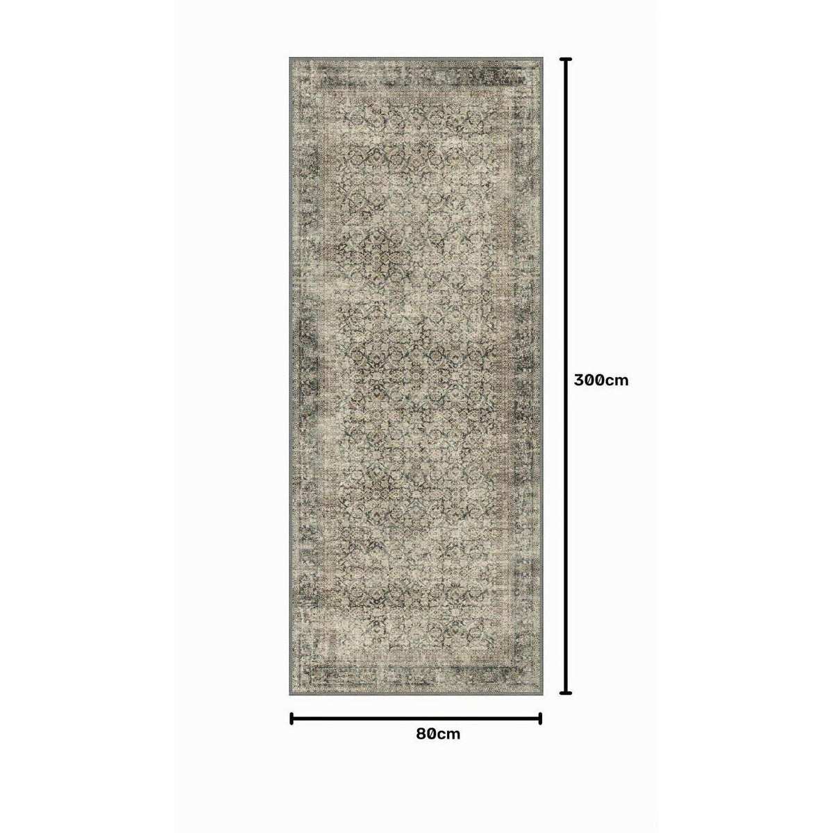 Läufer Flur Vintage 80x300cm – Waschbarer Teppich Hellbraun