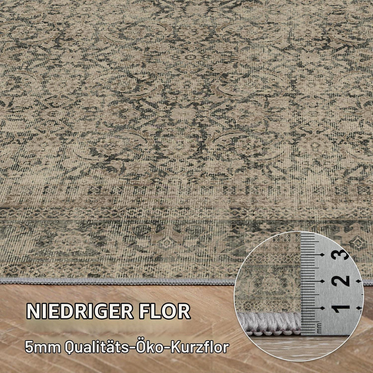 Läufer Flur Vintage 80x300cm – Waschbarer Teppich Hellbraun