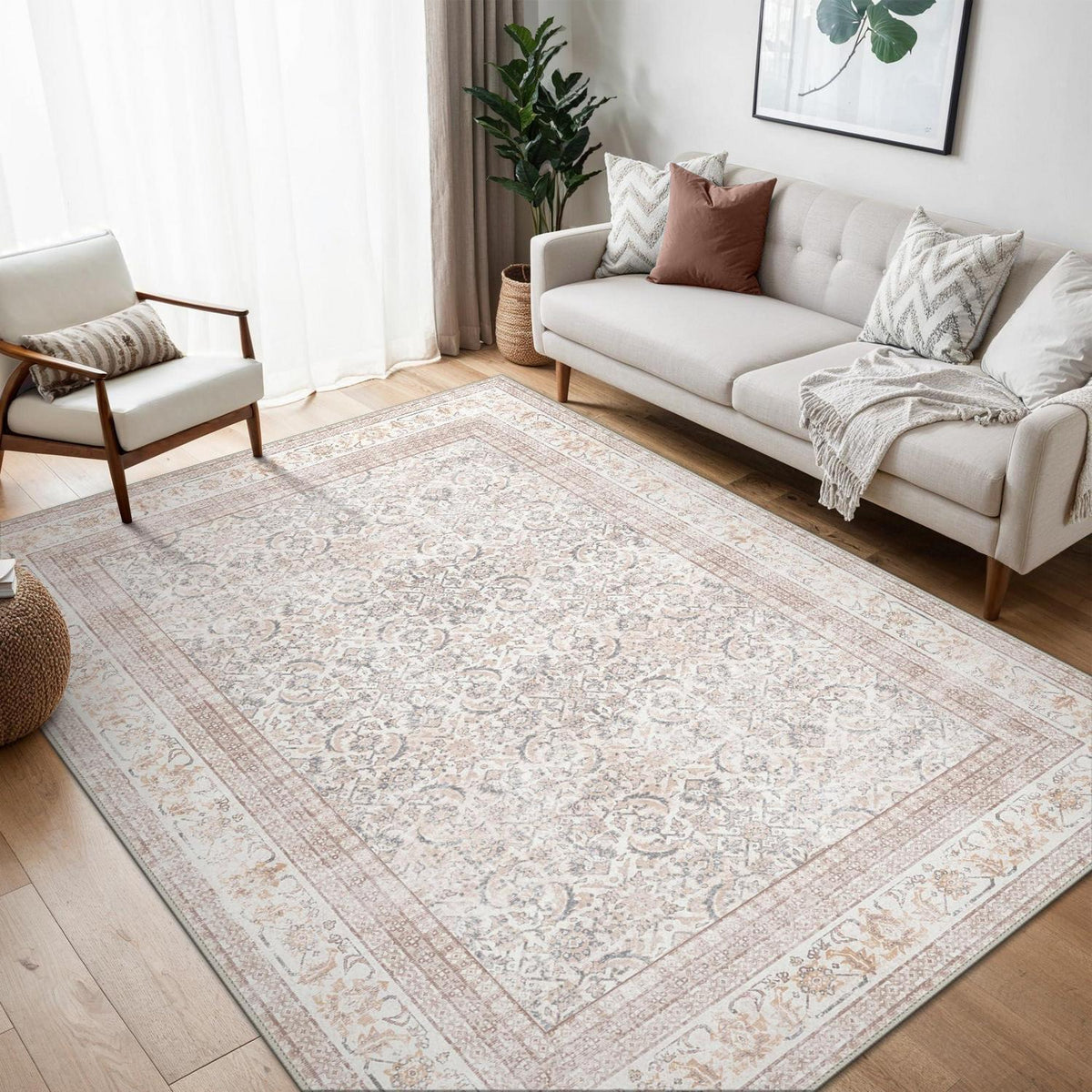 Vintage Teppich Wohnzimmer 160x230cm Hellbeige Rechteckig