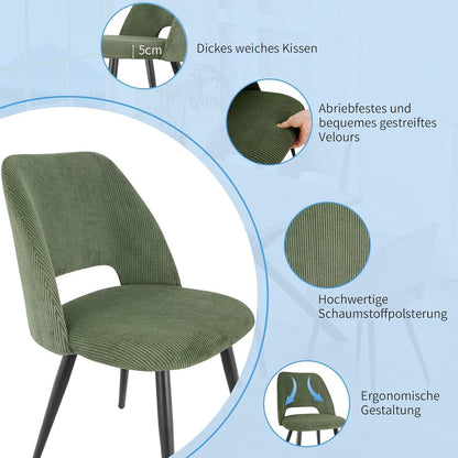 Esszimmerstühle Set 4 Grün, Gepolsterte Samtstühle Modern