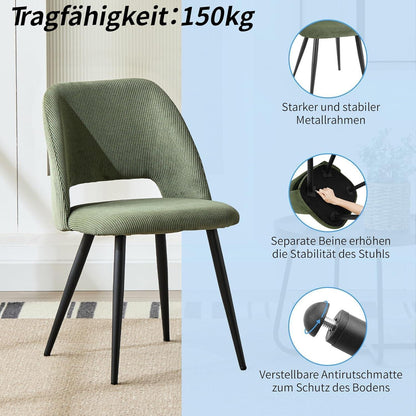 Esszimmerstühle Set 4 Grün, Gepolsterte Samtstühle Modern