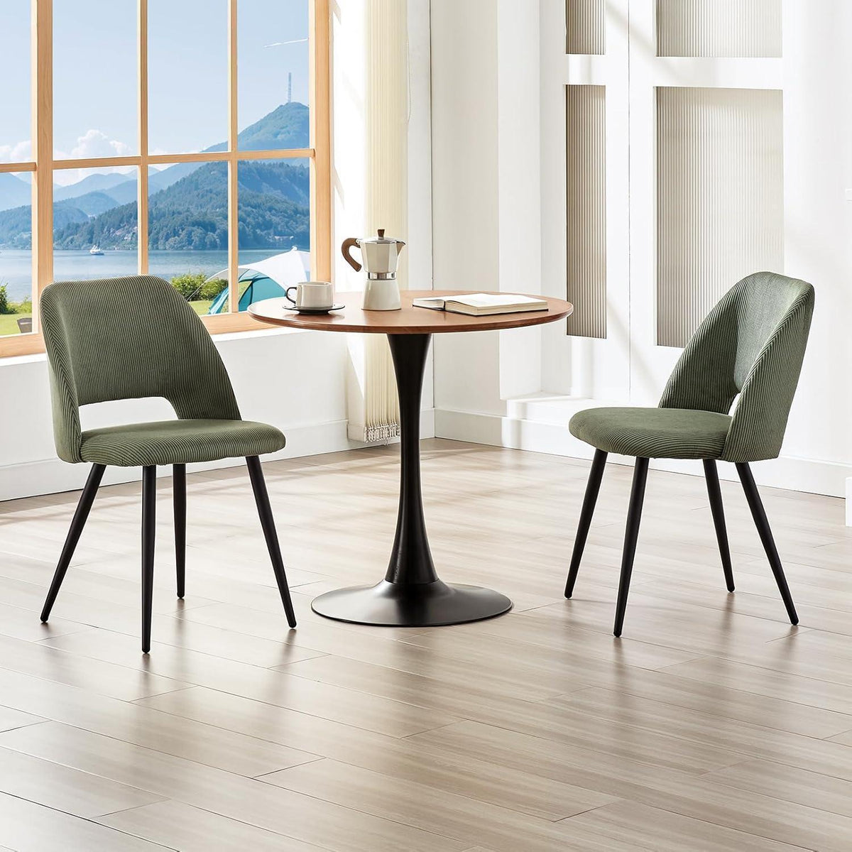 Esszimmerstühle Set 4 Grün, Gepolsterte Samtstühle Modern