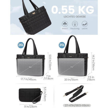 Laptoptasche Damen 17 Zoll Schwarz - Große Arbeitstasche mit