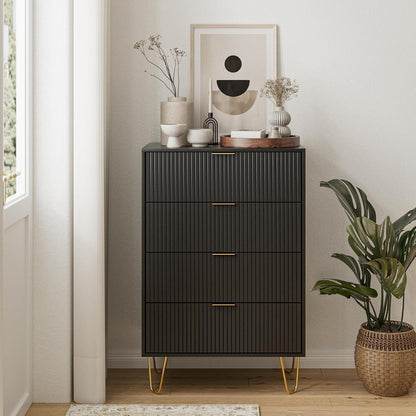 Moderne Kommode mit 4 Schubladen & Goldbeinen – 34x60x91cm