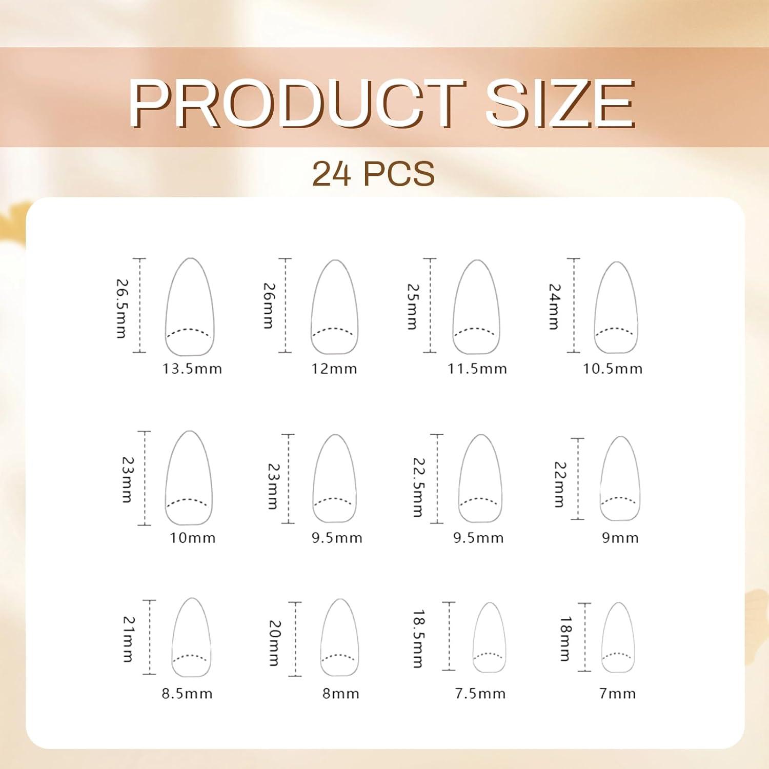 24x Blumen Press On Nails 3D Designs Mittel Mandel