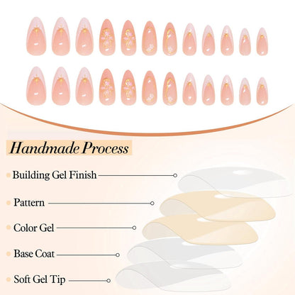24 Stück 3D Blumen French Tip Mandel Mittel Falsche Nägel Herbst Nude