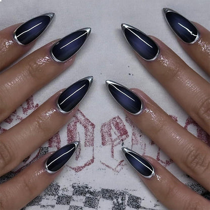 24er Set Blau Cat Eye Falsch Nägel - MIttelgroß - Nail Art Kit