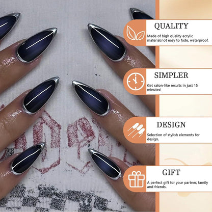 Blau Mandel-Drucknägel Set - 24 Stück Gradient Cat Eye Nail Art