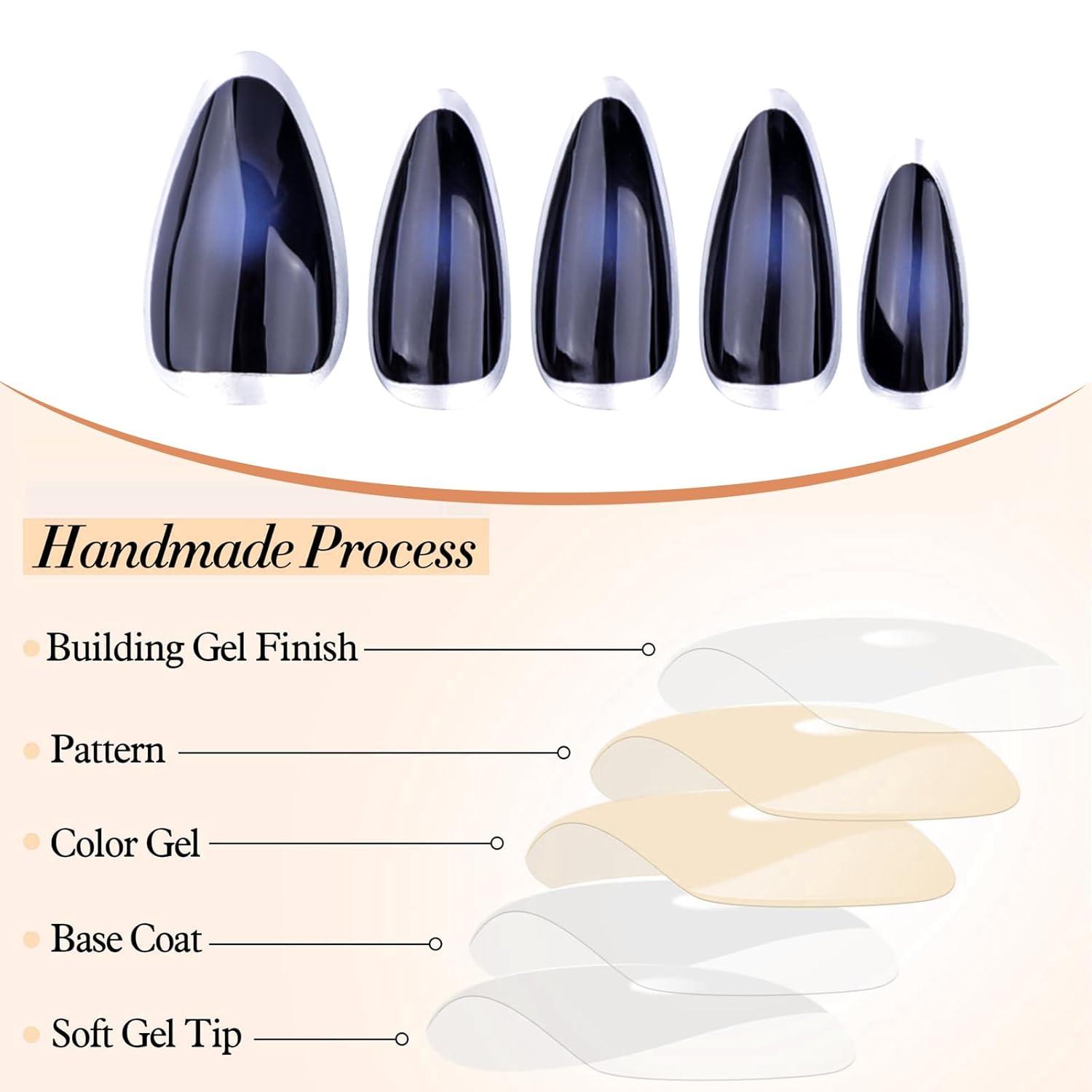 24 Stk. Blaue Cat Eye Press on Nails Set Mittlere Größe Gel Nägel