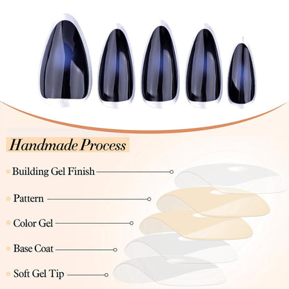 24 Stk. Blaue Cat Eye Press on Nails Set Mittlere Größe Gel Nägel