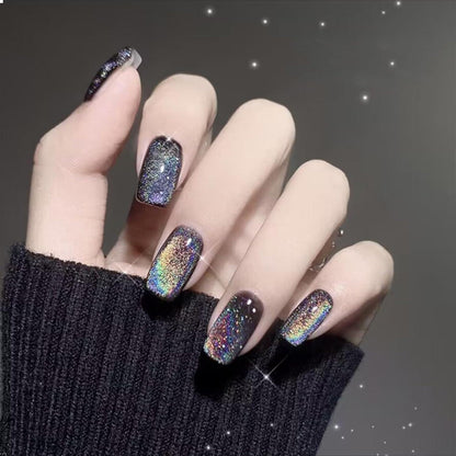 24er Set Glitzernde Quadratische Falsche Nägel in Schwarz