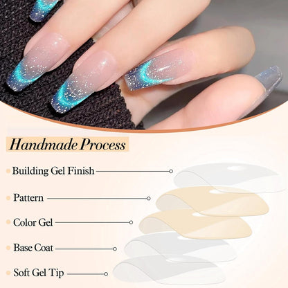 24Pcs Blaue Ombré Sarg Nägel Press on Falsche Nägel Klebernagel Glänzend