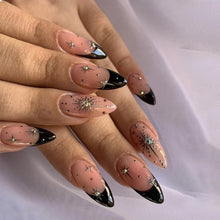 24 Stück Schwarze French Tips Press on Nails mit Diamant Sternen
