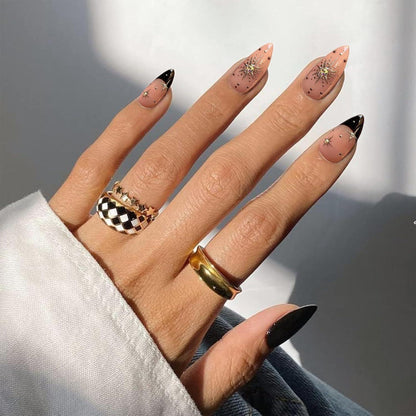 24 Stück Schwarze Akrylnägel French Tips Press on Nails Mittel Mandel