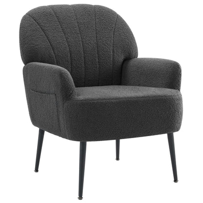 Bequemer Kunstfell Sessel mit Seitentasche – Grau