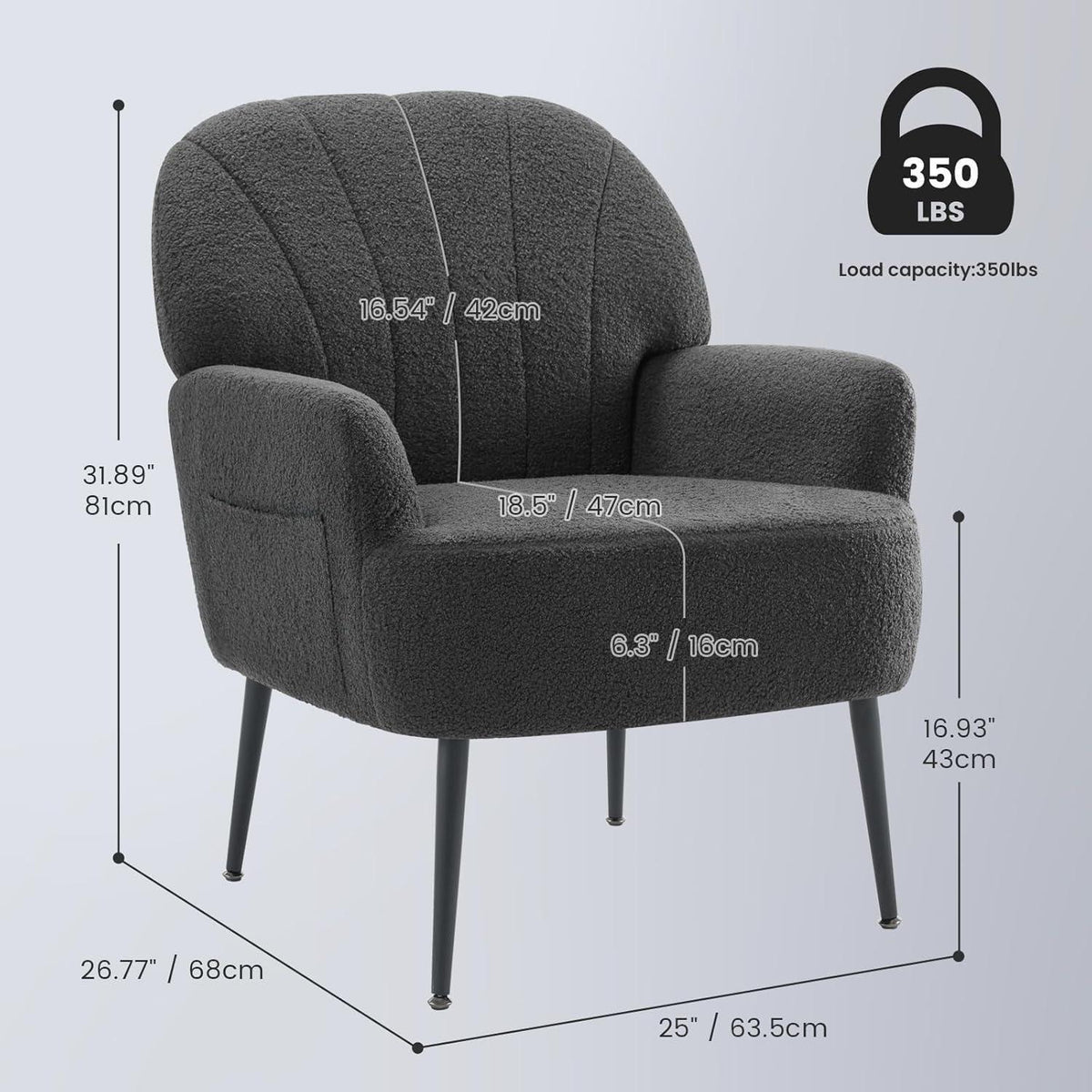 Bequemer Kunstfell Sessel mit Seitentasche – Grau