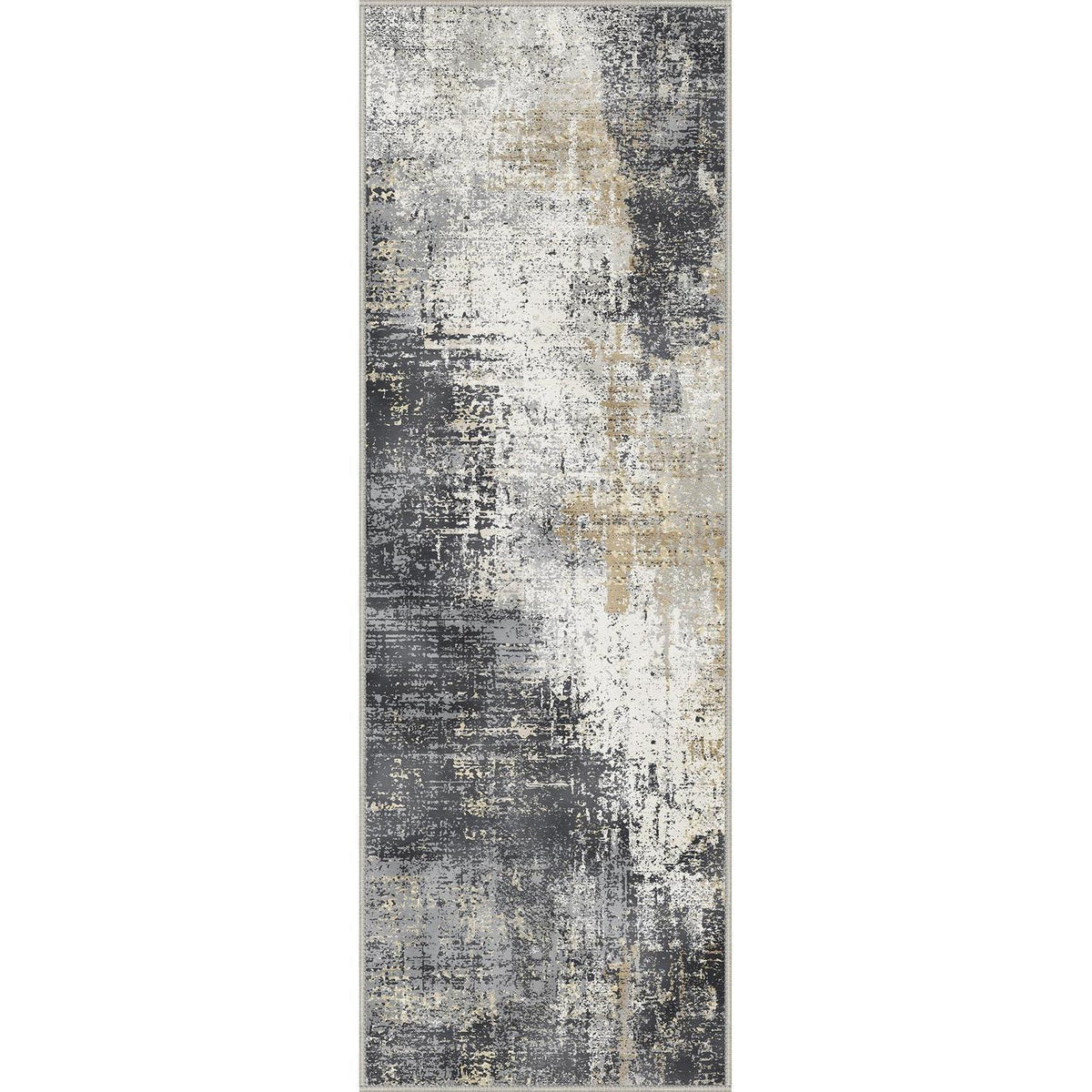 Moderner Läufer Teppich 80x200 cm, Schwarz-Grau, Waschbar & Rutschfest