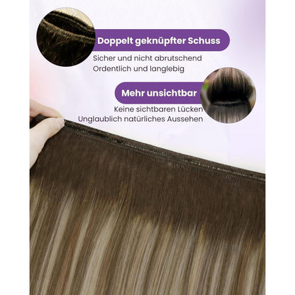 Echthaar Tressen Blayage Braun 55cm – Haarverlängerung Ombre