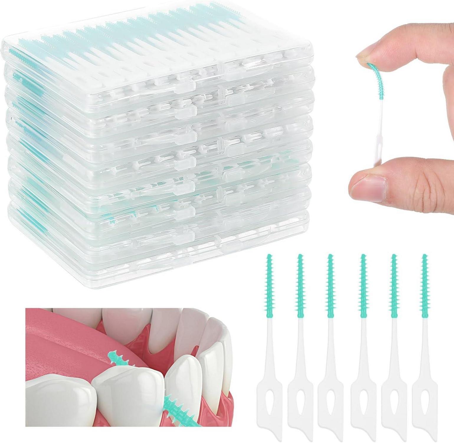 240 Stück Zahnseide Sticks Weiche Interdentalbürsten Einweg Zahnstocher Grün