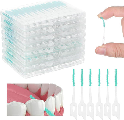 240 Stück Zahnseide Sticks Weiche Interdentalbürsten Einweg Zahnstocher Grün