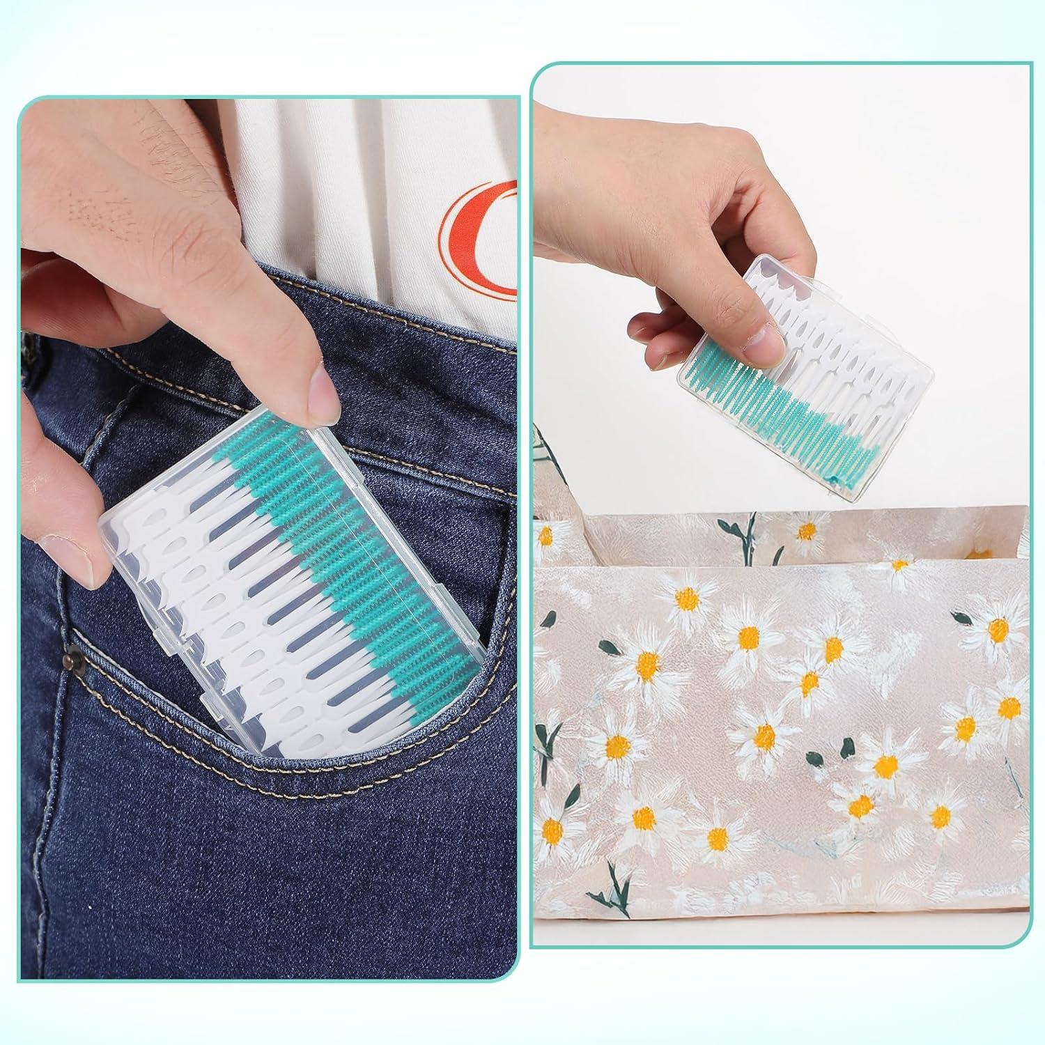 240 Stück Zahnseide Sticks Weiche Interdentalbürsten Einweg Zahnstocher Grün