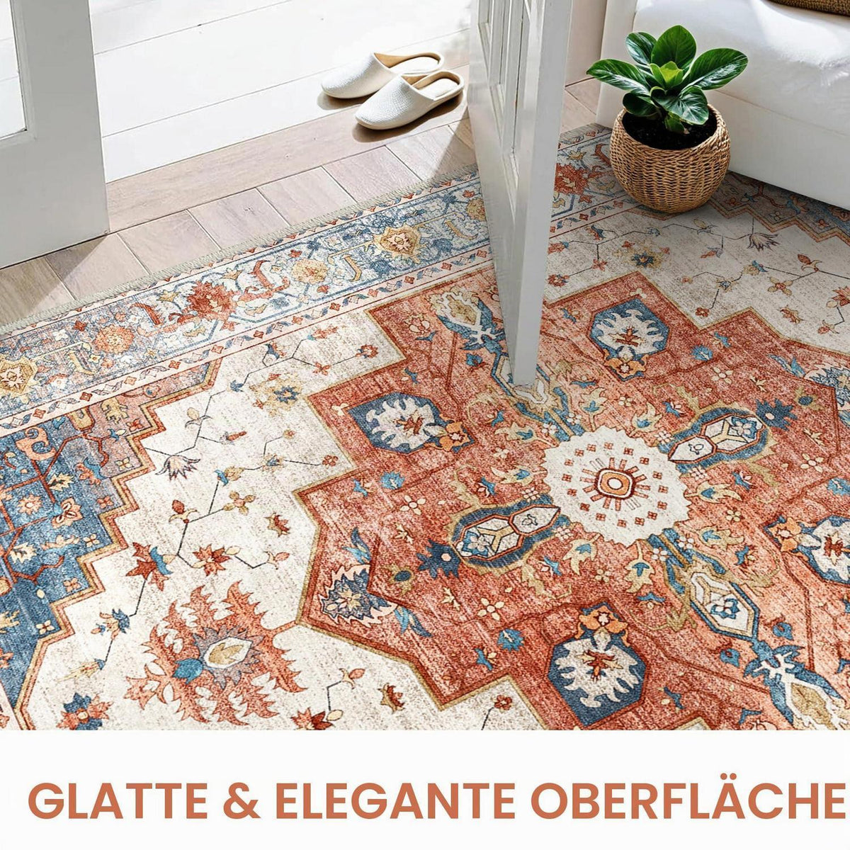 Vintage Teppich Waschbar Blau-Rot 150x210cm