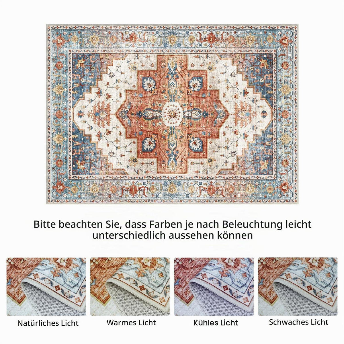 Vintage Teppich Waschbar Blau-Rot 200x290cm Wohnzimmer