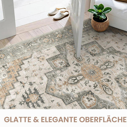 Vintage Teppich Wohnzimmer 200x290cm Taupe – Waschbar & Rutschfest