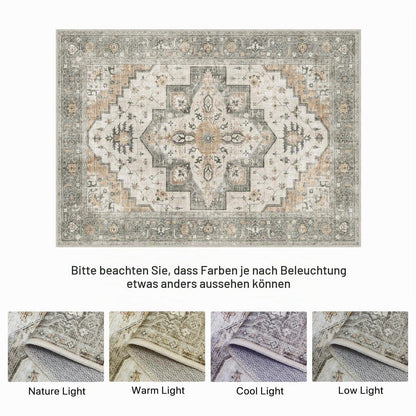 Vintage Teppich Wohnzimmer 200x290cm Taupe – Waschbar & Rutschfest