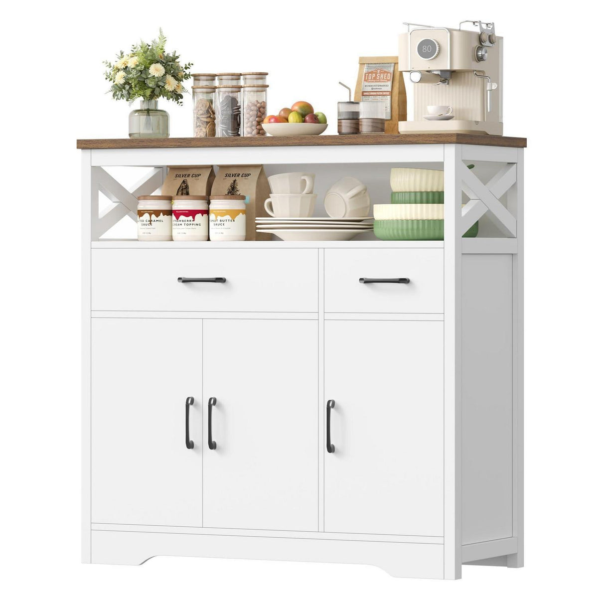 Sideboard mit Arbeitsplatte | Küchenschrank mit 2 Schubladen & 3 Türen