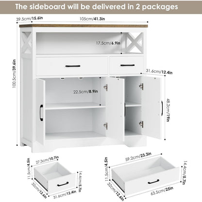Sideboard mit Arbeitsplatte | Küchenschrank mit 2 Schubladen & 3 Türen