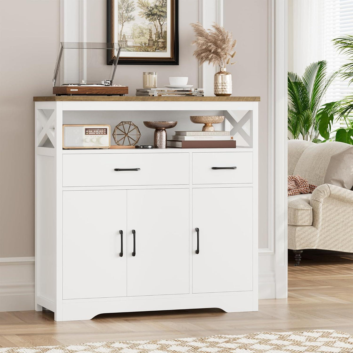 Sideboard mit Arbeitsplatte | Küchenschrank mit 2 Schubladen & 3 Türen