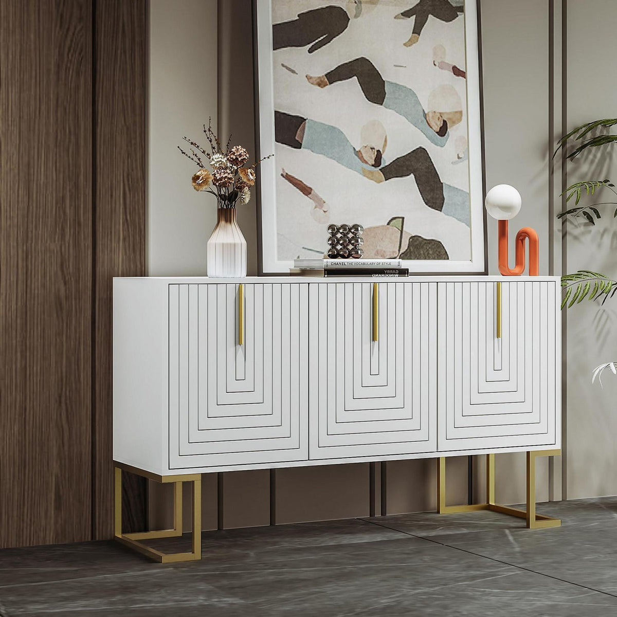 Weißes Sideboard mit 6 Schubladen & verstellbaren Regalen