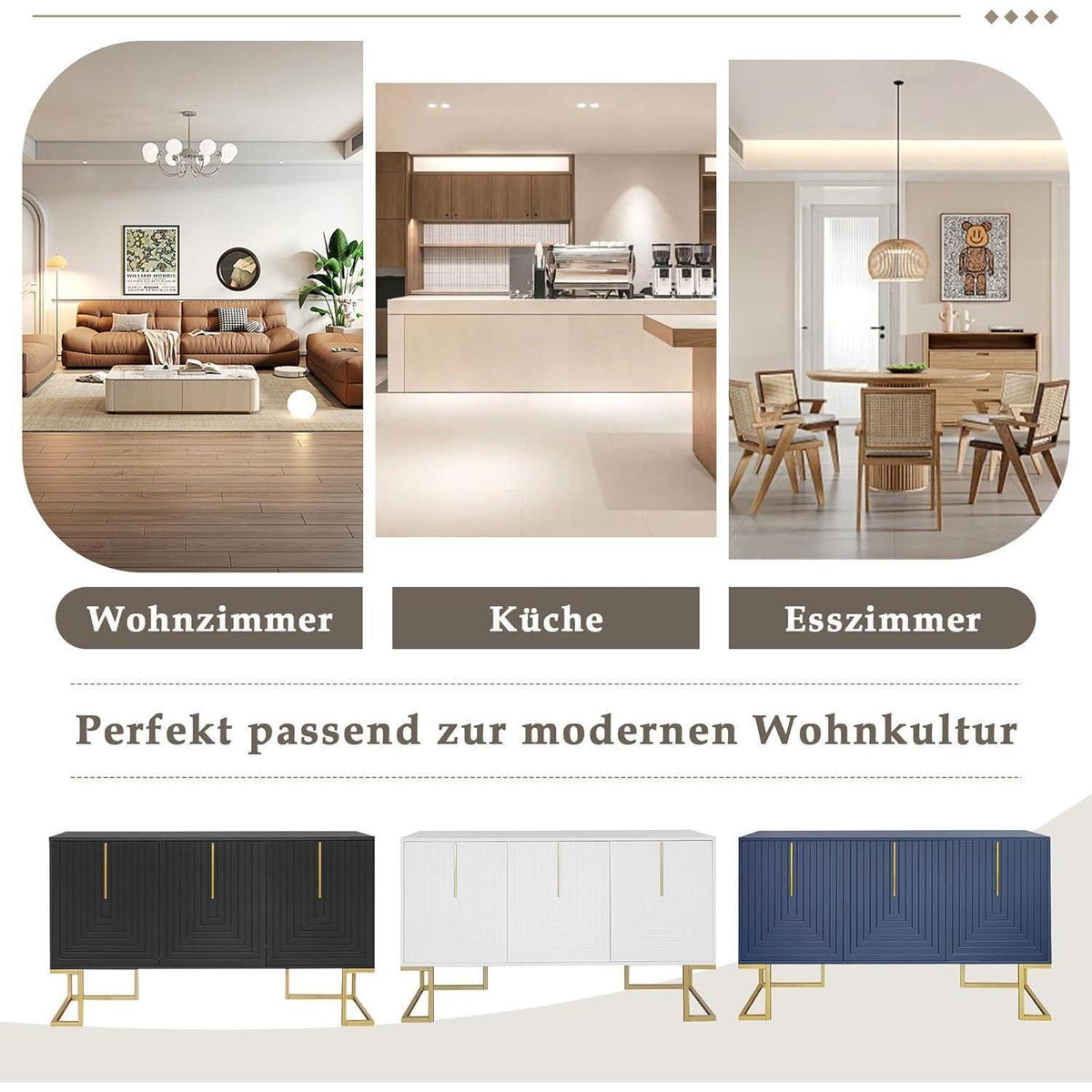 Weißes Sideboard mit 6 Schubladen & verstellbaren Regalen