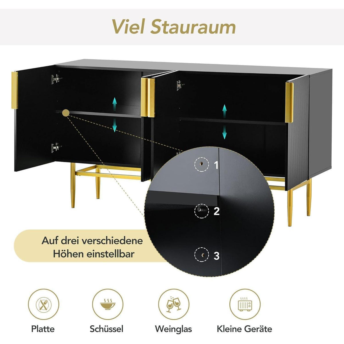 Modernes Sideboard mit 4 Türen & Schubladen – Schwarz