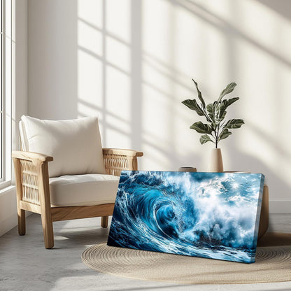 Wellen Wandbild Blau Leinwand XXL – Moderne Wanddeko