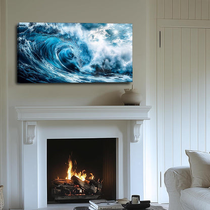 Wellen Wandbild Blau Leinwand XXL – Moderne Wanddeko