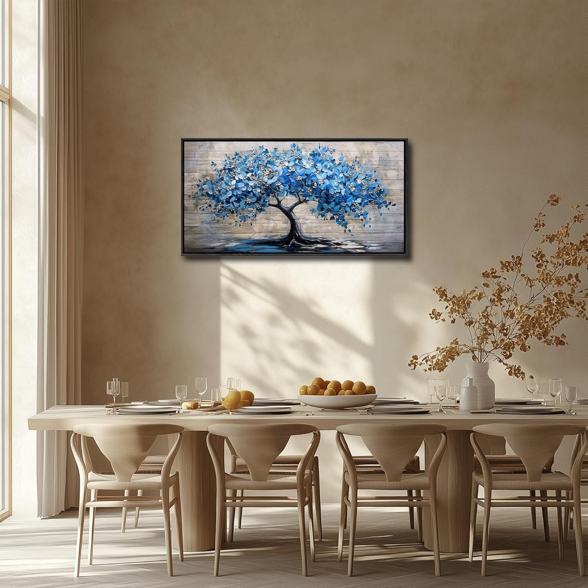 Blühender Baum Leinwandbild mit Rahmen Schwarz 50x100 cm