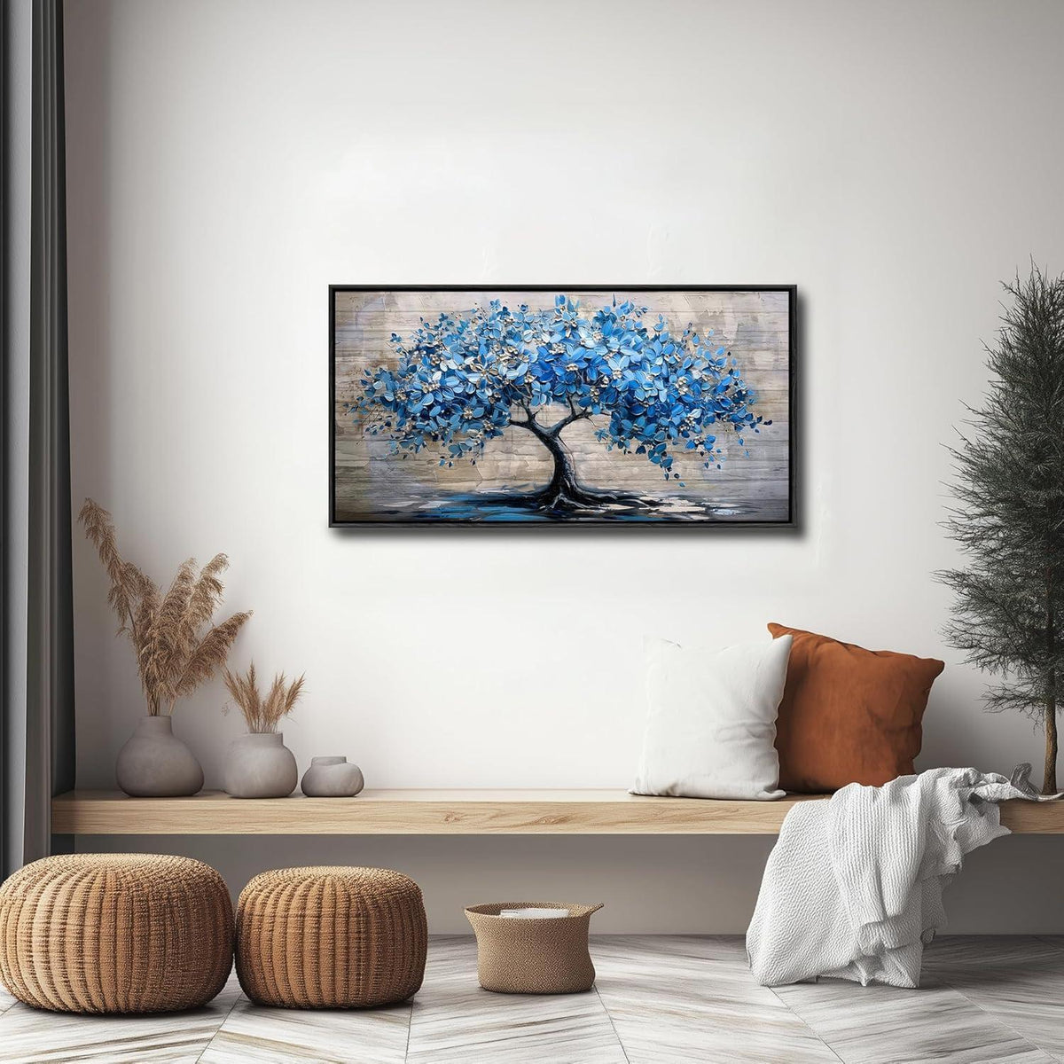 Blühender Baum Leinwandbild mit Rahmen Schwarz 50x100 cm