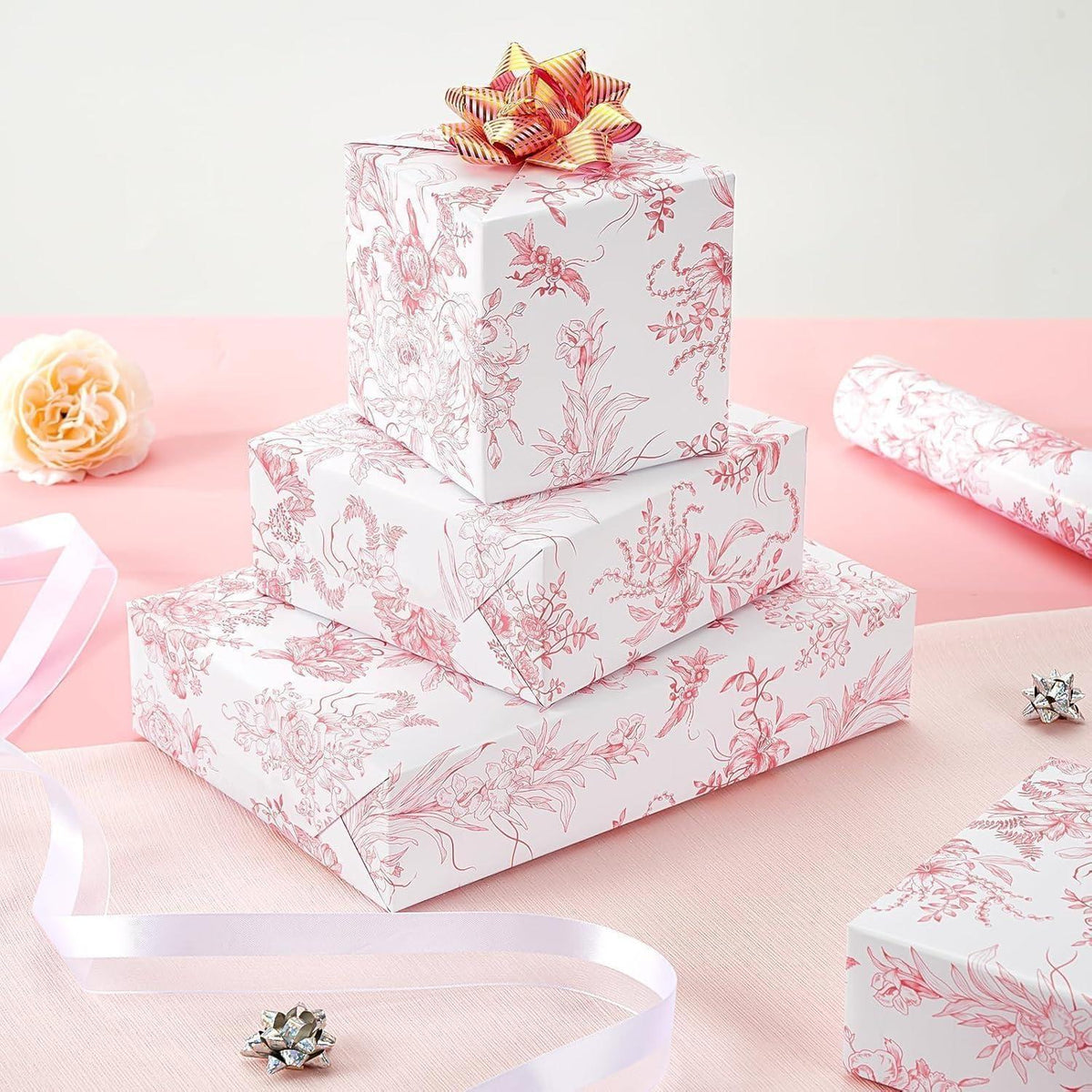 Geschenkpapier Blumenrosa – 43x10m Rolle für Hochzeitsgeschenke