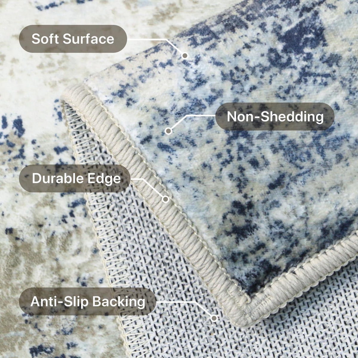 Moderner Wohnzimmerteppich Blau 200x290 cm – Waschbar & Rutschfest