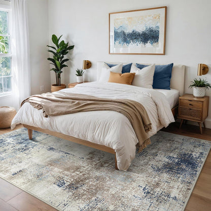 Moderner Wohnzimmerteppich Blau 200x290 cm – Waschbar & Rutschfest