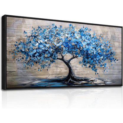 Blühender Baum Leinwandbild mit Rahmen Schwarz 60x120 cm
